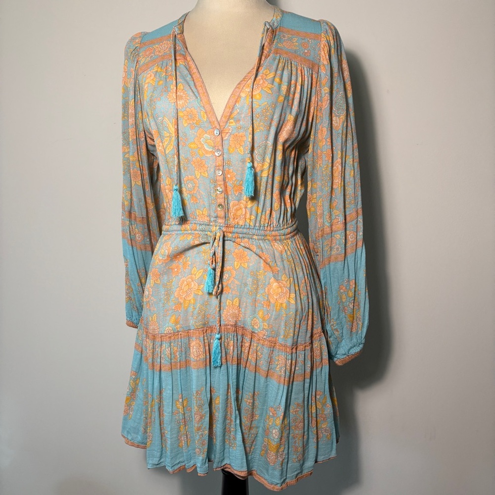 Spell Resort Wear Orange and Blue Bishop Sleeve Sundress - Picture 2 of 6
